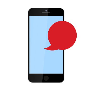 Akıllı telefon ve kırmızı bilgi simgesi. Renkli simge. Web UI için tasarım, mobil yükseltme, afiş, poster. Düz çizgi film vektör çizimi