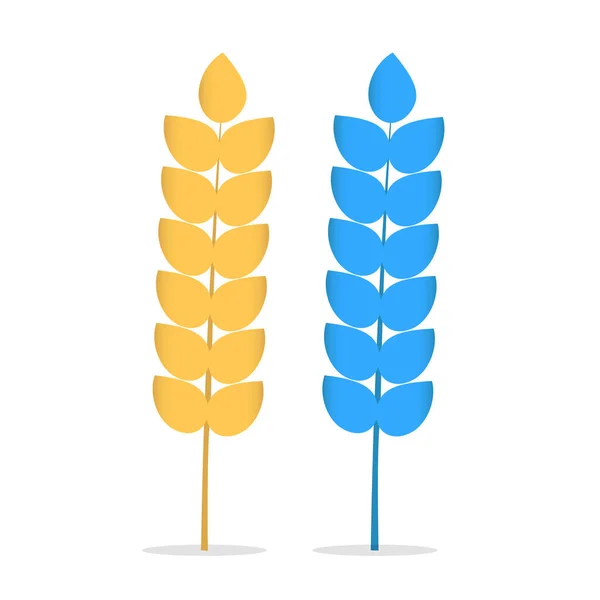 Blue Yellow Ears Wheat Plant Spikelets Icon Set White Background — Stock vektor