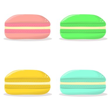 Dört tatlı badem kurabiyesi vektör düz çizim, pasta ikonu, tatlılık. Beyaz arkaplanda izole edilmiş badem kurabiyeleri