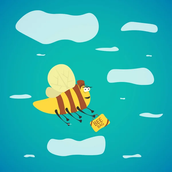 Cute Honey Bee Holding Yellow Bag Lovely Flying Insect Character — Vetor de Stock