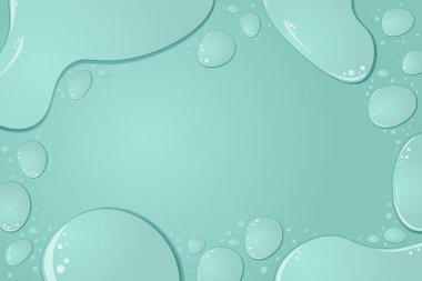 Cosmetic moisturizing liquid drops on green blue pastel background. Toner or lotion. Hyaluronic serum. Vector Flat illustration