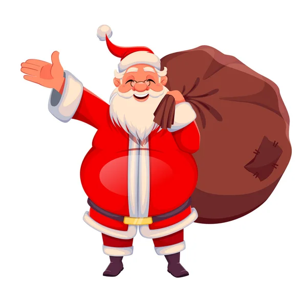 Joyeux Noël Bonne Année Carte Voeux Père Noël Souriant Tenant — Image vectorielle