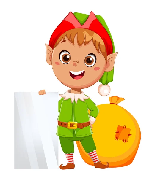 Elfo Natal Assistente Papai Noel Personagem Animado Alegre Feliz Natal — Vetor de Stock