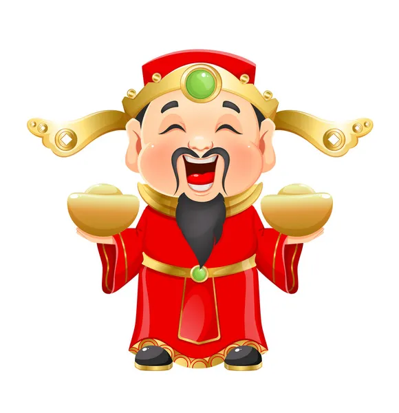 Chinese Nieuwjaarskaart Met God Van Rijkdom Voorraadvector Illustratie — Stockvector