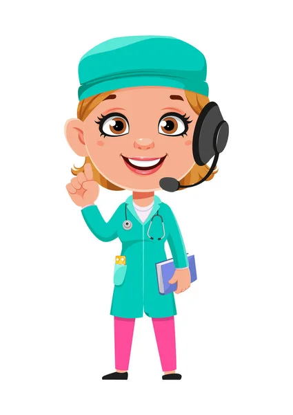 Personagem Desenho Animado Doutora Bela Médica Consultando Pacientes Por Telefone — Vetor de Stock