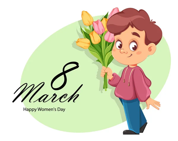 Tarjeta Felicitación Del Día Mujer Feliz Lindo Personaje Dibujos Animados — Vector de stock