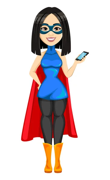 Superhéroe Mujer Súper Asiática Concepto Mujer Con Traje Superhéroe Sosteniendo — Vector de stock