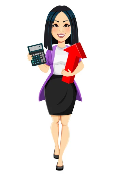 Konzept Der Modernen Jungen Asiatischen Geschäftsfrau Zeichentrickfigur Geschäftsfrau Mit Rotem — Stockvektor