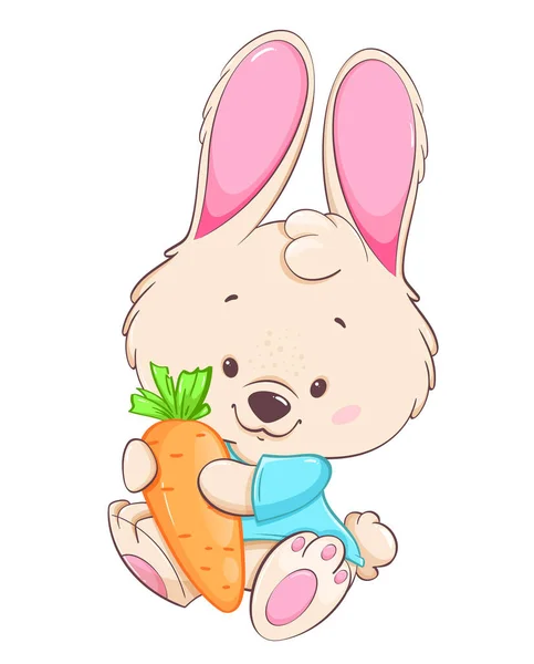 Happy Easter Funny Cartoon Character Rabbit Holding Carrot Easter Bunny — Stock Vector