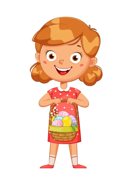 Feliz Pascua Linda Chica Personaje Dibujos Animados Celebración Cesta Con — Archivo Imágenes Vectoriales