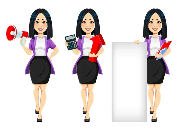 Concepto Joven Mujer Negocios Asiática Moderna Personaje Dibujos Animados Empresaria — Vector de stock