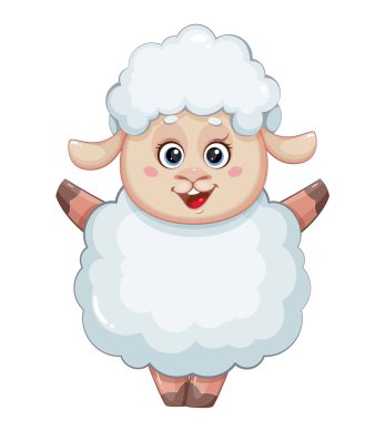 Eid al Adha Mubarak. Cheerful ram cartoon character. Traditional Muslim holiday. Stock vector illustration on white background