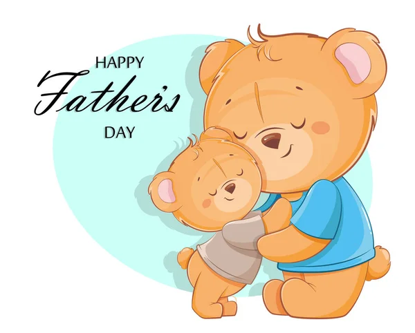 Happy Father Day Greeting Card Cheerful Bears Dad Son Hugging — Stok Vektör