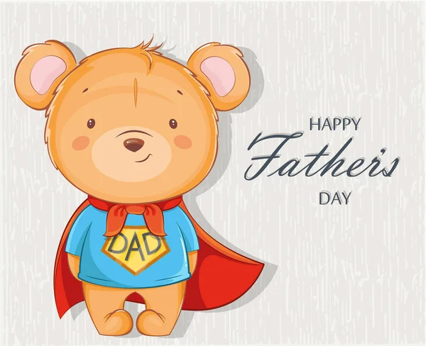 Happy Father Day Greeting Card Cheerful Father Bear Super Hero — Stockový vektor