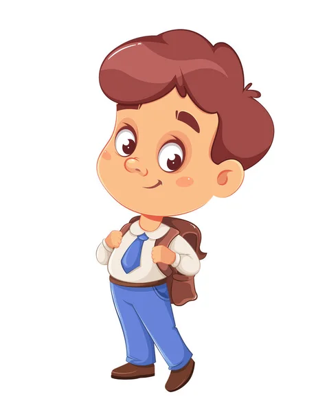 Cute Schoolboy Backpack Cute Boy Cartoon Character September Back School — Stock Vector
