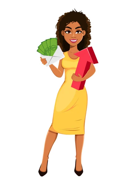 Beautiful African American Business Woman Making Money Cute Young Businesswoman — ストックベクタ