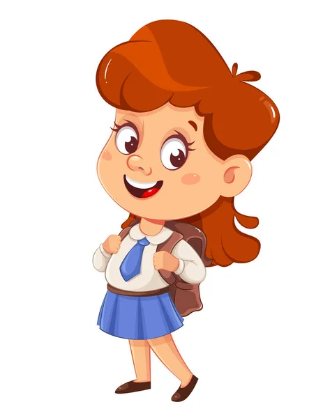 Cute Schoolgirl Backpack Cute Girl Cartoon Character September Back School — Vector de stock