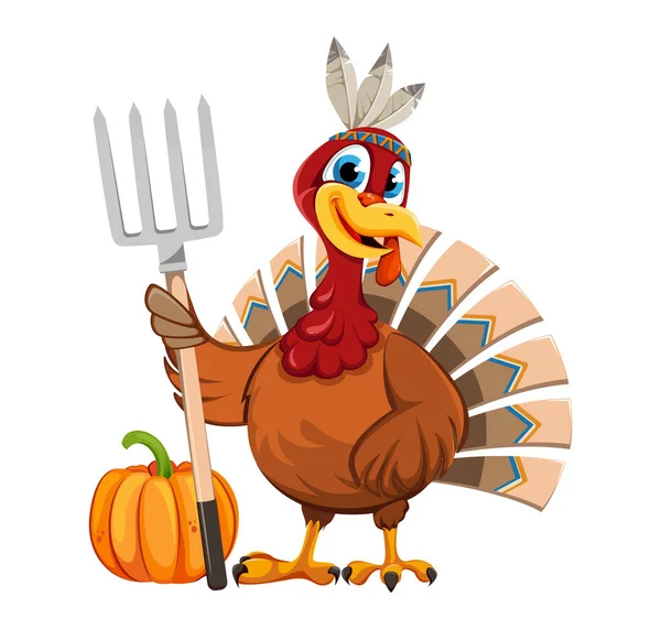 Happy Thanksgiving Day Greeting Card Funny Thanksgiving Turkey Bird Stock — Vector de stock