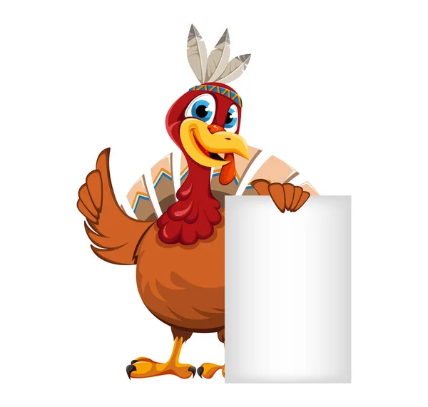 Happy Thanksgiving Day Funny Thanksgiving Turkey Bird Standing Blank Placard — Archivo Imágenes Vectoriales