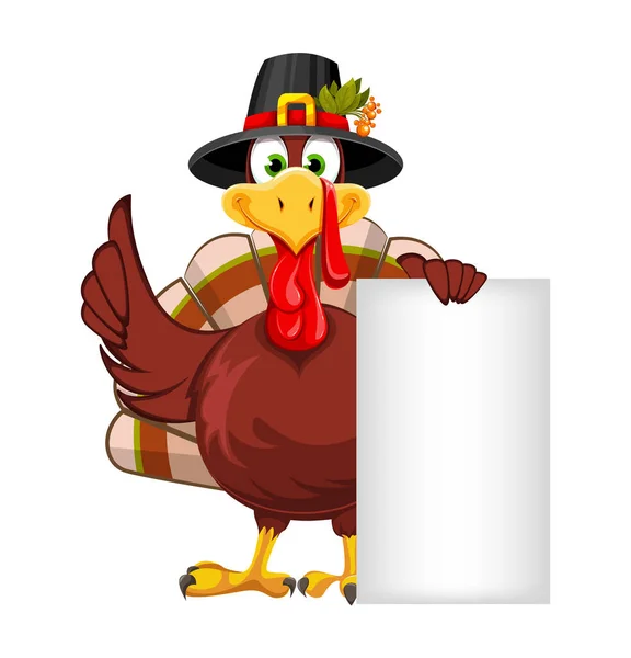 Happy Thanksgiving Day Funny Thanksgiving Turkey Bird Pilgrim Hat Standing — Vettoriale Stock