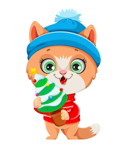 Gatinho Bonito Roupas Quentes Personagem Desenho Animado Gato Engraçado Com Ilustrações De Stock Royalty-Free