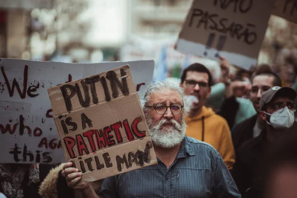 Lissabon Portugal Februari 2022 Protestaktion Till Stöd För Ukraina Mot — Stockfoto