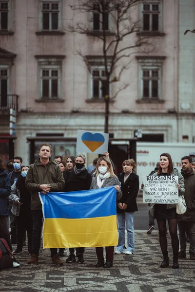 Лиссабон Португалия Февраля 2022 Года Массовая Акция Протеста Поддержку Украины — стоковое фото