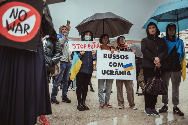 Lissabon Portugal März 2022 Protestaktion Zur Unterstützung Der Ukraine Gegen — Stockfoto