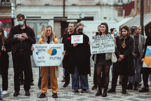 Лиссабон Португалия Февраля 2022 Года Демонстрация Протеста Против Российской Военной — стоковое фото