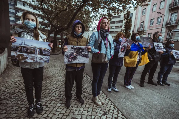 Lisbona Portogallo Aprile 2022 Una Manifestazione Protesta Dopo Crimini Guerra — Foto Stock