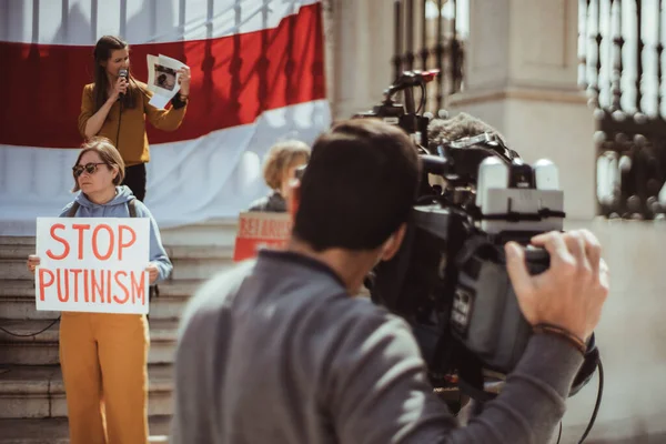 Lisbon Portugal March 2022 True Tilt Shift Shot Belorussian Protest — Stockfoto