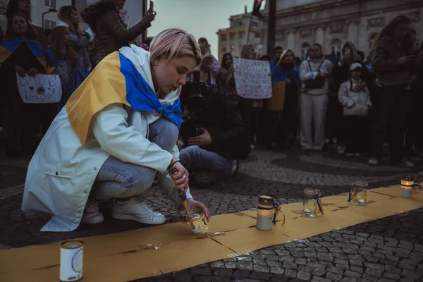 Lisbon Portugal April 2022 Protest Rally Dedicated Saving Ukrainian City — Zdjęcie stockowe