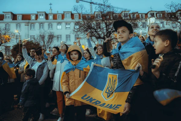 Lisbon Portugal April 2022 Protest Rally Dedicated Saving Ukrainian City — стоковое фото