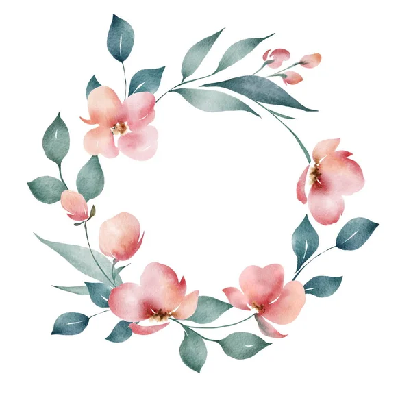 Round flower frame. Digital illustration. Poppy flowers