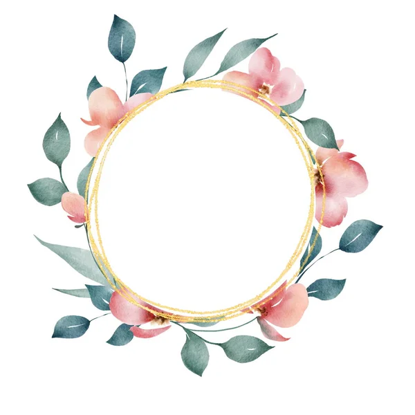 Στρογγυλό πλαίσιο λουλουδιών. Ψηφιακή απεικόνιση. Λουλουδάκια — Φωτογραφία Αρχείου