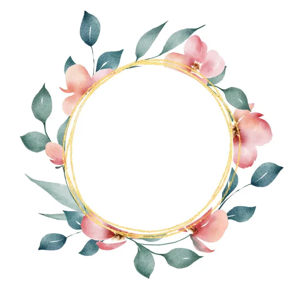 Rond bloemenframe. Digitale illustratie. Papaverbloemen — Stockfoto