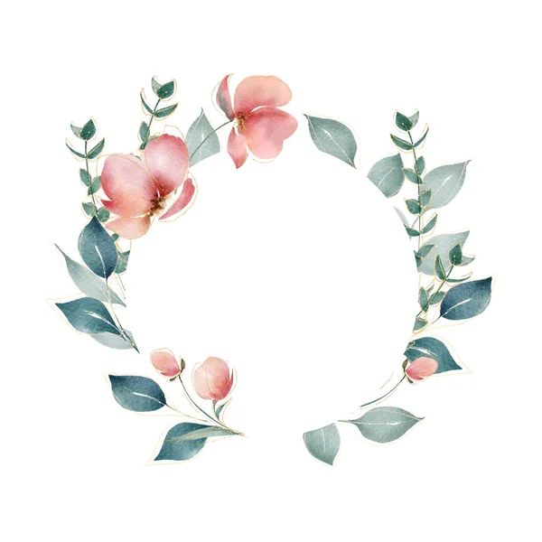 Στρογγυλό πλαίσιο λουλουδιών. Ψηφιακή απεικόνιση. Λουλουδάκια — Φωτογραφία Αρχείου