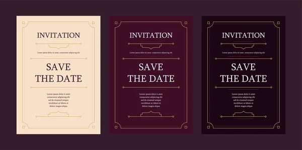 Luxury vintage golden vector invitation card template. violet dark and light templates — Stock Vector