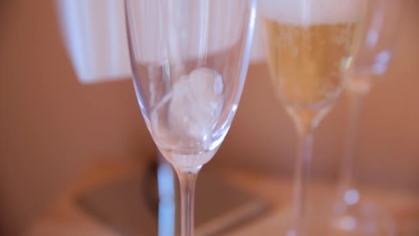 Champagner wird in ein Glas gegossen — Stockvideo