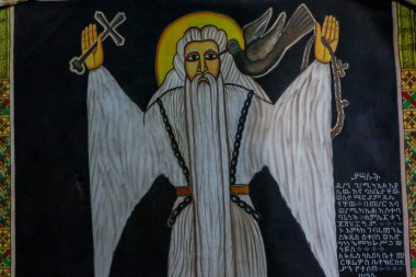 Lalibela, Etiyopya - 20 Ağustos 2020: Antik Afrika Kiliselerinin iç görünümü 