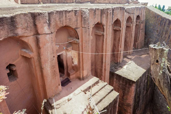 Lalibela Etiopía Agosto 2020 Vista Exterior Las Antiguas Iglesias Africanas — Foto de Stock