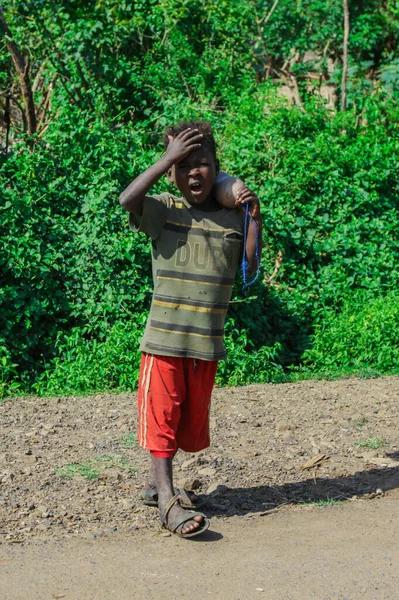 Lalibela Ethiopie Août 2020 Les Pauvres Enfants Éthiopiens Sourient Sur — Photo