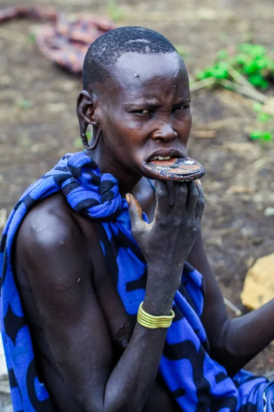 Omo Valley River Äthiopien August 2020 Mursi People Women National — Stockfoto