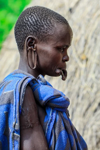 Omo Valley River Ethiopia August 2020 Mursi People Women National — Stock Photo, Image