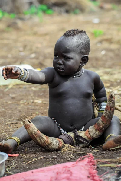 Долина Річки Омо Ефіопія Листопад 2020 Року Маленька Дитина Племені — стокове фото