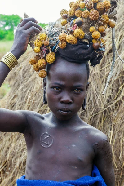 Omo River Valley Ethiopia November 2020 Portrait Serious African Teenager — Stock Photo, Image