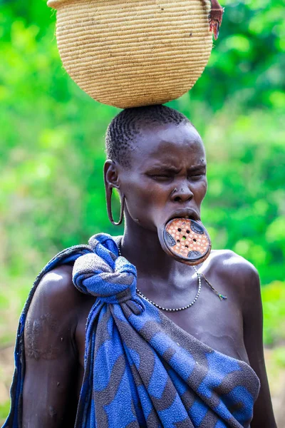 Долина Річки Омо Ефіопія Листопада 2020 Портрет Африканської Жінки Великою — стокове фото