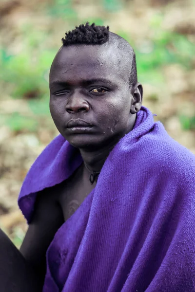 Vale Rio Omo Etiópia Novembro 2020 Retrato Homem Africano Sério — Fotografia de Stock