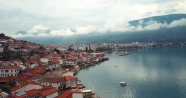 4K Aerial Footage of the Ohrid Lake and Cityscape of Ohrid, Cultural and Natural World Heritage Sites by UNESCO, Macedonia