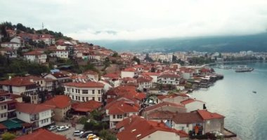 4K Aerial Footage of the Ohrid Lake and Cityscape of Ohrid, Cultural and Natural World Heritage Sites by UNESCO, Macedonia